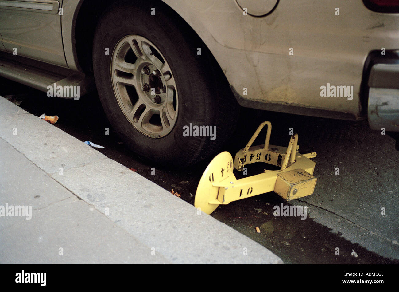 Wheel clamp cut off in Paris Stock Photo Alamy
