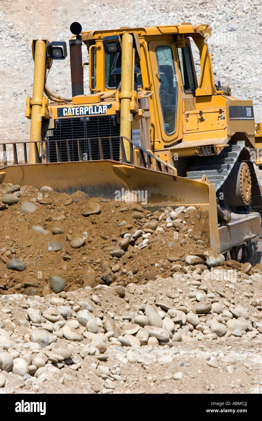 Bulldozer working in a gravel pit near Emmett Idaho Stock Photo
