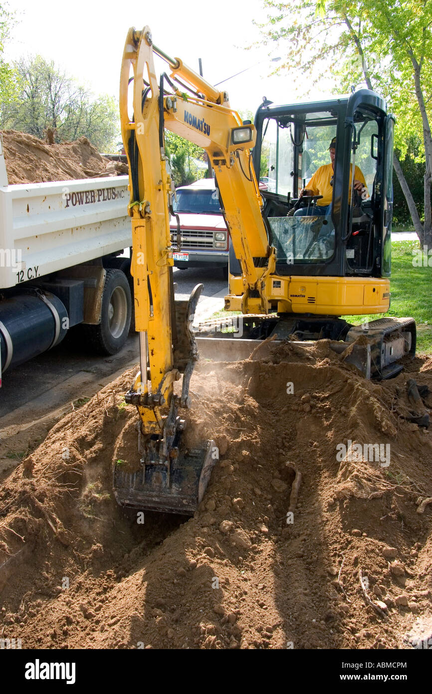 Track mounted backhoe on a construction project in Boise Idaho Stock