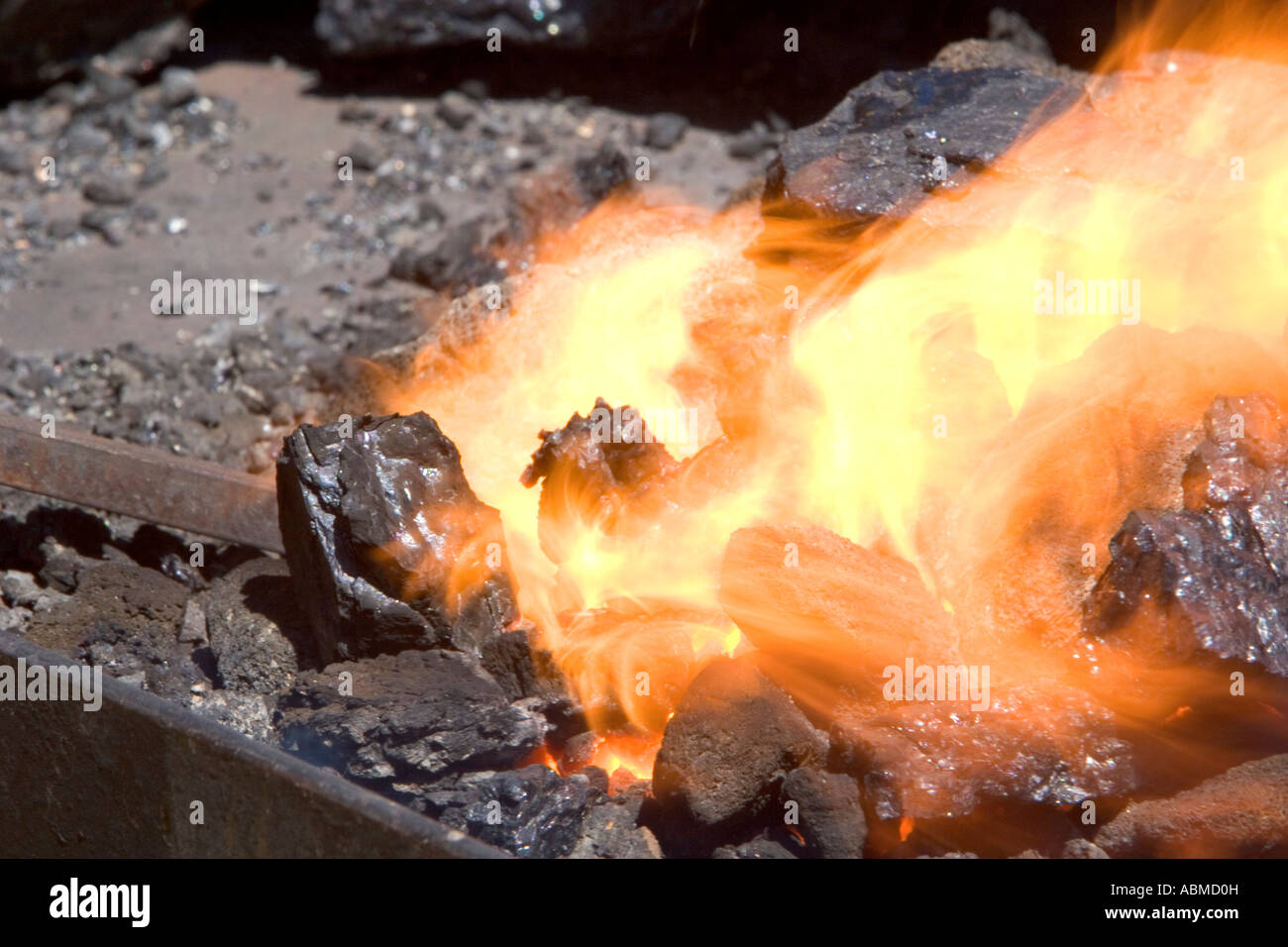 Iron being heated by a coal fired for blacksmith use during a civil war reenactment near
