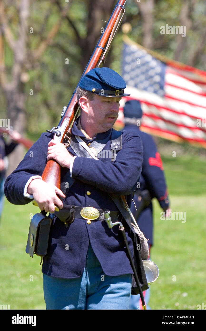Union soldier in Civil war reenactment near Boise Idaho Stock Photo
