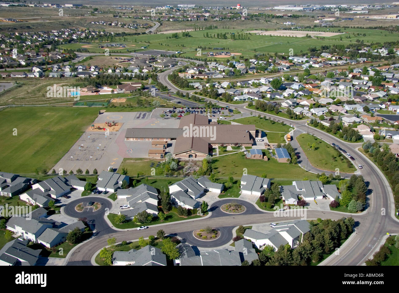Aerial view of Trail Wind Elementary School in Boise Idaho Stock Photo