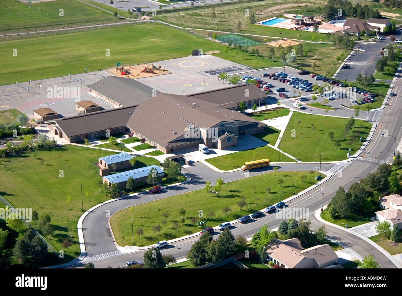 Aerial view of Trail Wind Elementary School in Boise Idaho Stock Photo
