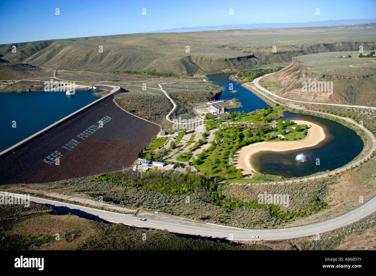 Aerial view of Lucky Peak reservior and hydroelectric dam in Boise ...