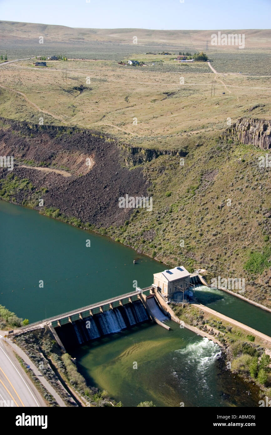 Aerial view of the Boise River Diversion Dam diverts water to the New York Canal for irrigation use in Boise Idaho Stock Photo