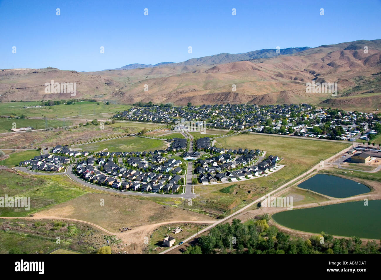 Aerial view of Harris Ranch subdivision in Boise Idaho Stock Photo