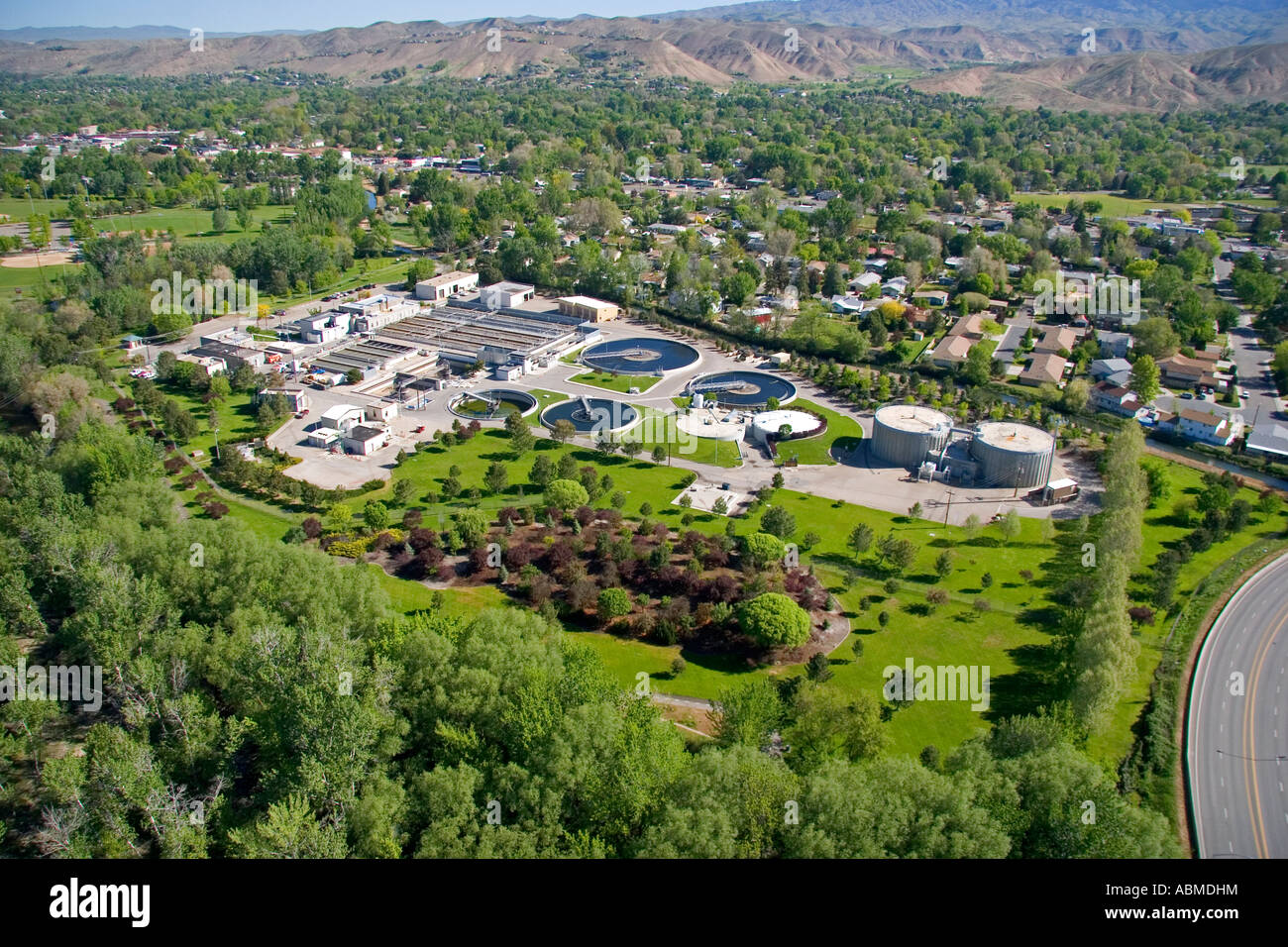 Aerial view of a sewage treatment plant in Boise Idaho Stock Photo