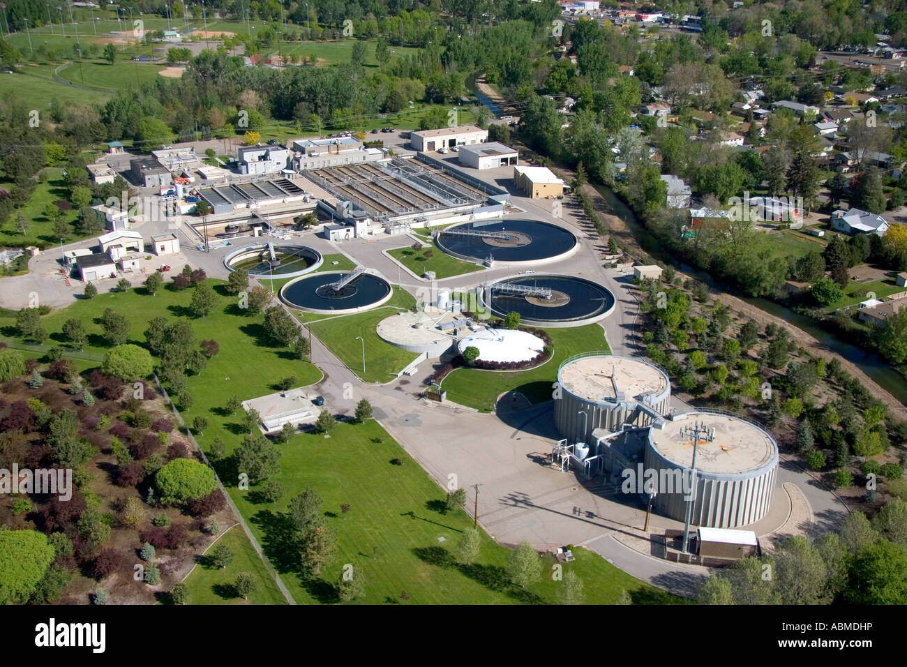 Aerial view of a sewage treatment plant in Boise Idaho Stock Photo