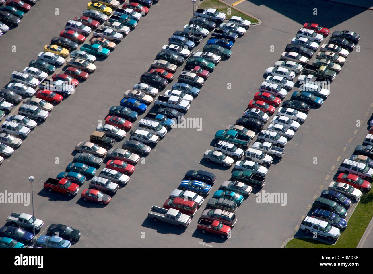 Aerial view of automobiles parked in a parking lot at Eagle High School near Boise Idaho Stock Photo