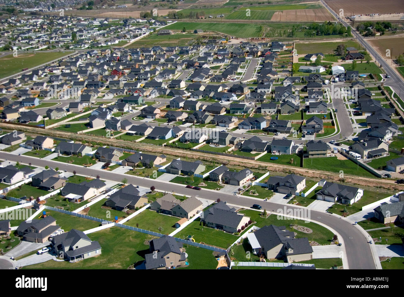 Aerial view of suburban housing development in Canyon County Idaho ...