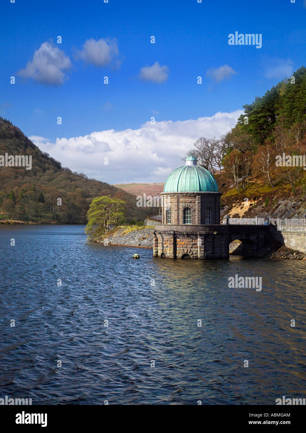 Vertical colour picture of the control tower on Garreg Ddu reservoir, Powys, Wales Stock Photo
