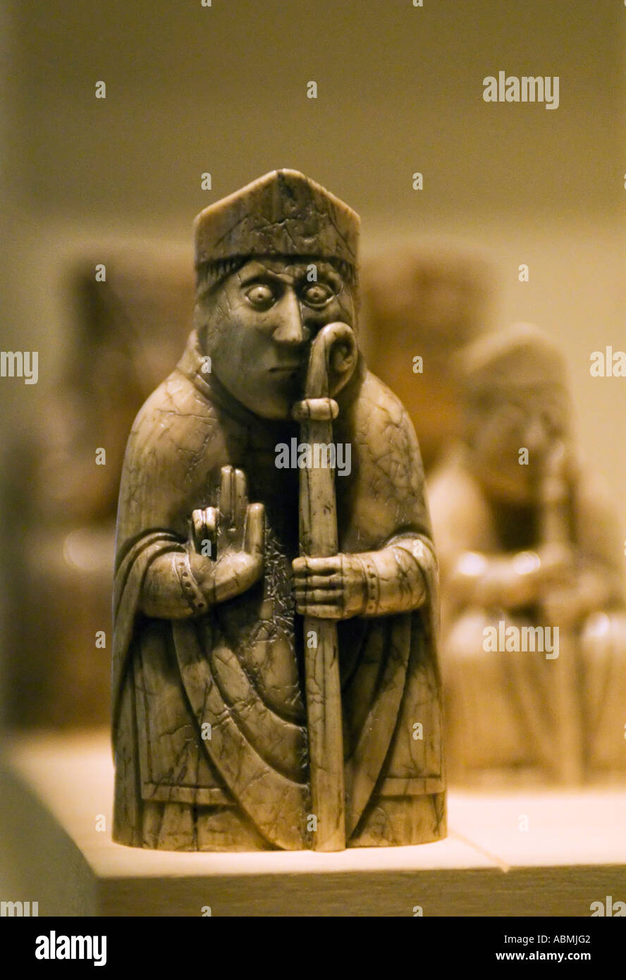 Detail of famous Lewis chessmen at the National Museum of Scotland in Edinburgh Stock Photo