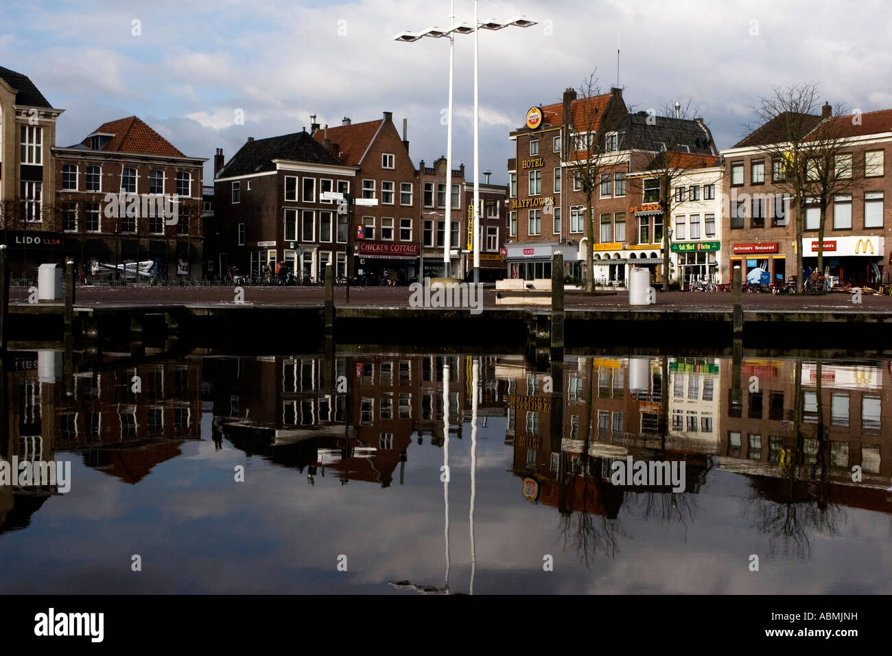 18th and 19th century houses at a canal in Leiden the Netherlands Stock Photo