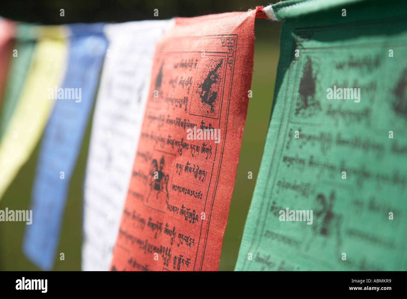 Row of Tibetan Buddhist Prayer Flags for luck happiness longevity and