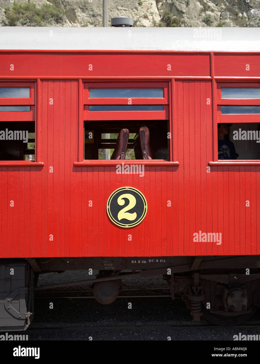 a red number two train carriage Stock Photo Alamy
