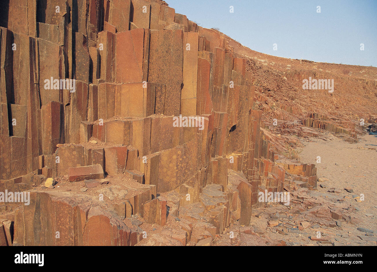 Organ Pipes shale rock formation dating back about 120 million years Twyfelfontein Damaraland Namibia Stock Photo