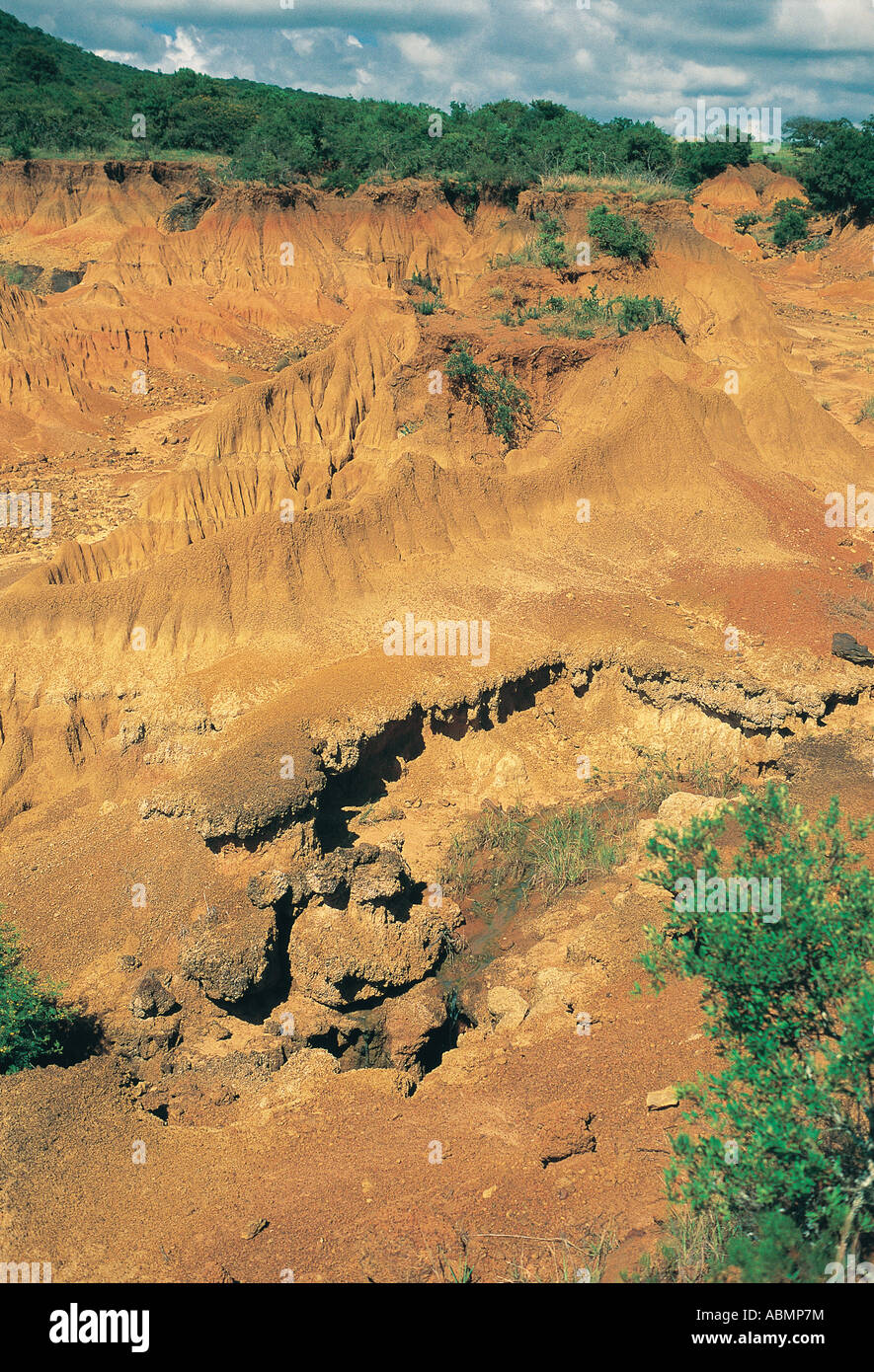 Soil erosion due to bad farming practices before proclamation Itala Game Reserve Natal South Africa Stock Photo