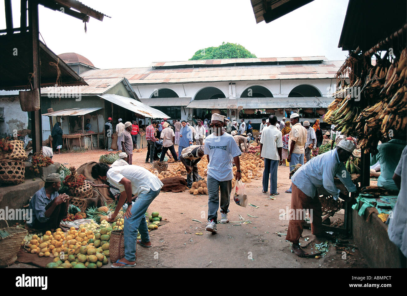 Vegetable stalls in the Central Market established in 1904 near Stonetown Zanzibar Tanzania Stock Photo