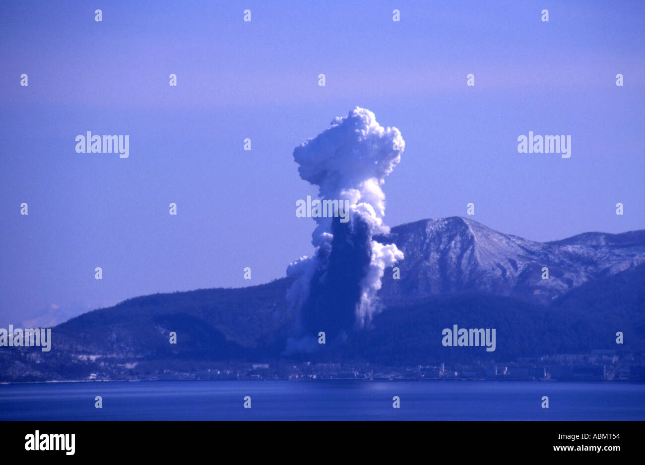 Eruption of volcano Mt Usu Hokkaido Japan March 31st 2000 beside Lake Toya ( Toyako) Stock Photo