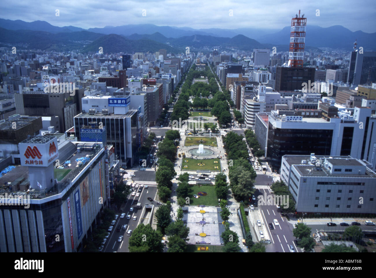 View of Odori Park from the TV Tower Sapporo Hokkaido Stock Photo