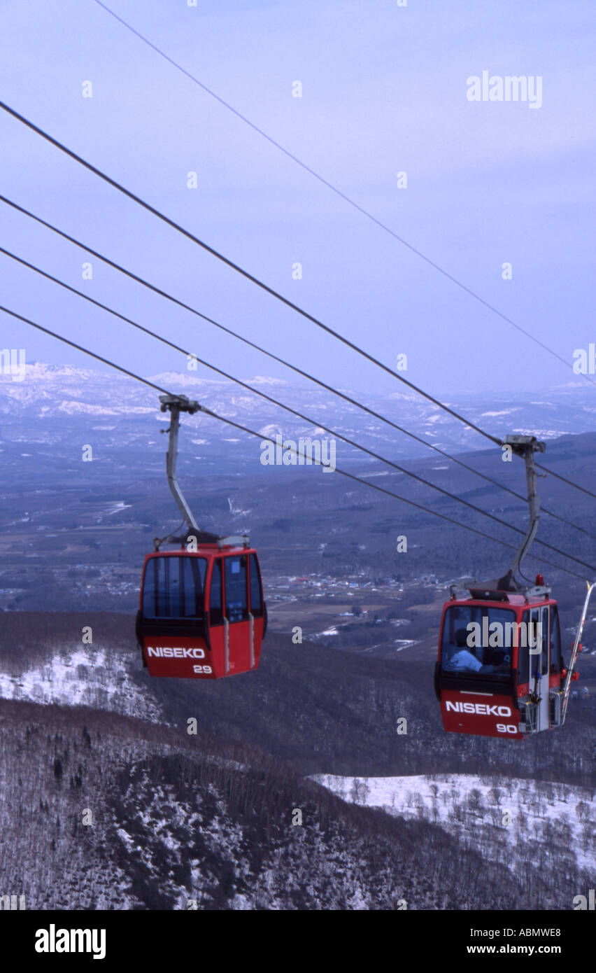 Cable cars at Niseko ski resort in Hokkaido Japan Stock Photo