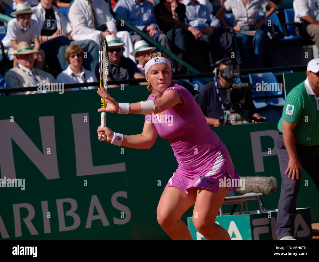 Svetlana Kuznetsova making return forehand stroke in womens tennis final Rome international tennis tournament Stock Photo