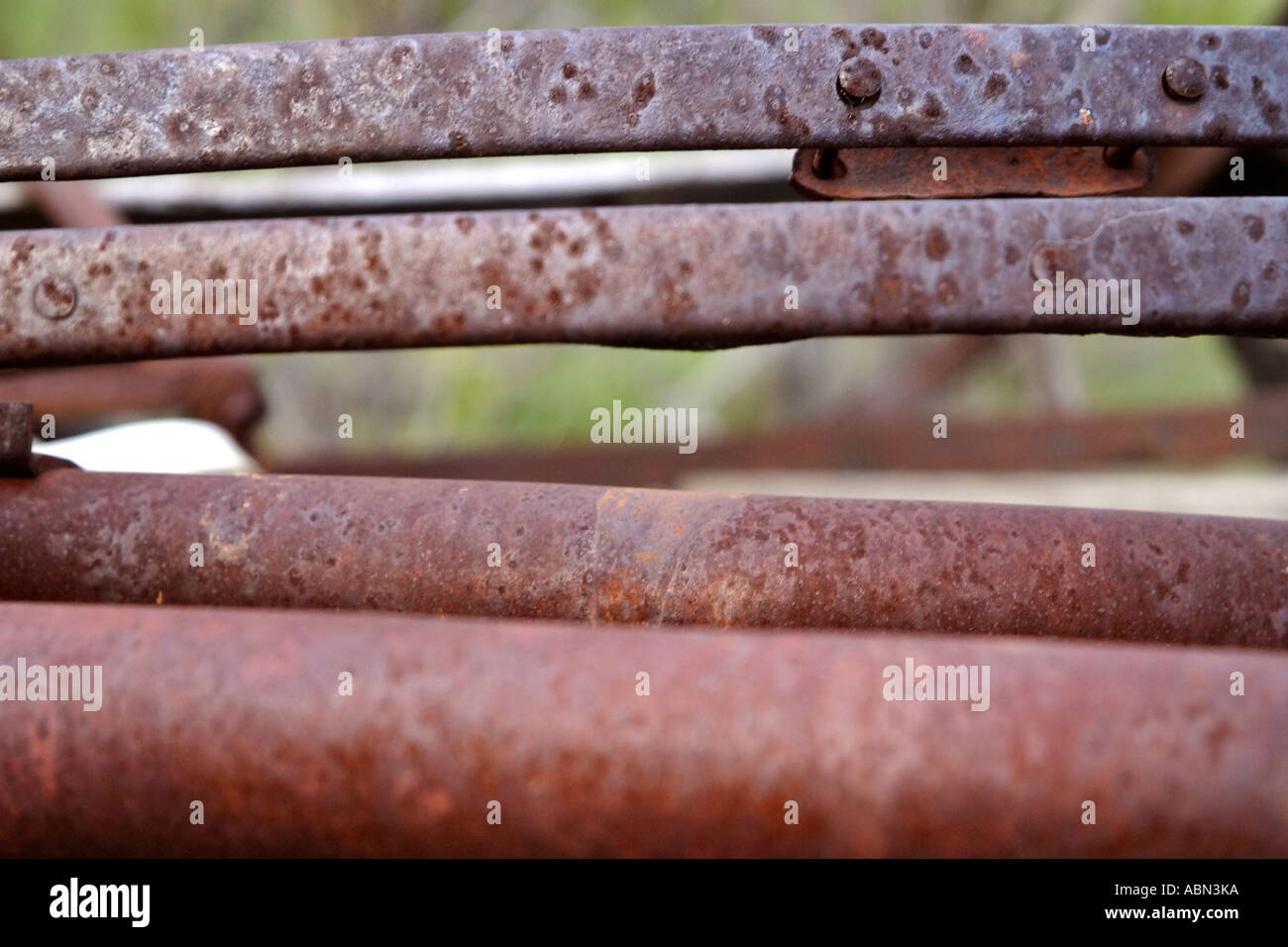 rusted metal on antique farming equipment in scenic Saskatchewan Canada