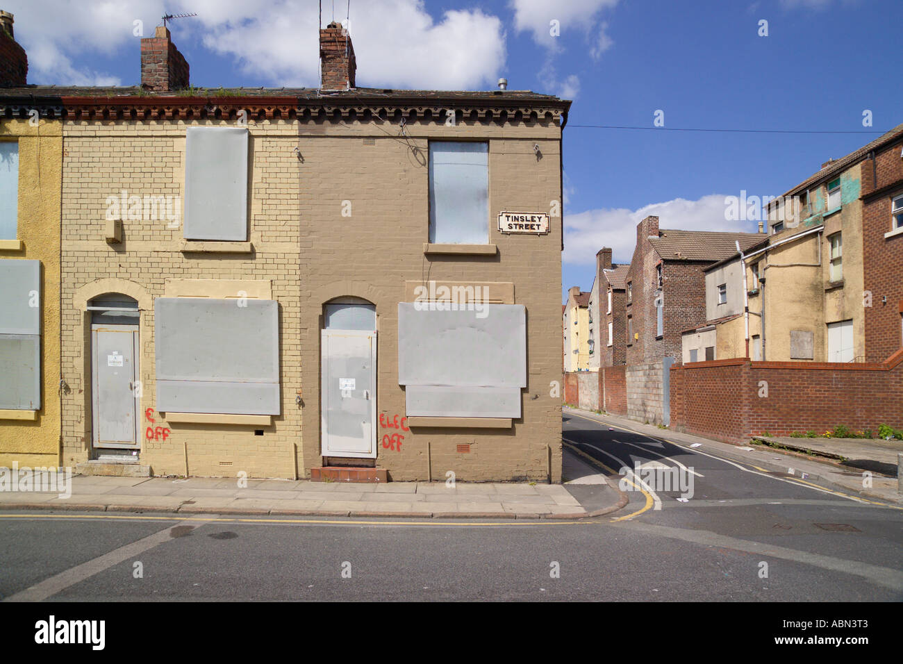 Boarded up houses Tinsley Street Anfield Liverpool Merseyside England