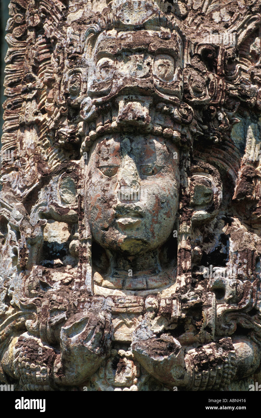 Mayan art sculpture Great Plaza Stela H Mayan religion vertical Stock