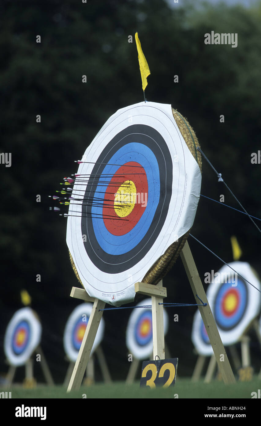 Archery target with arrows in Midland Counties Championships
