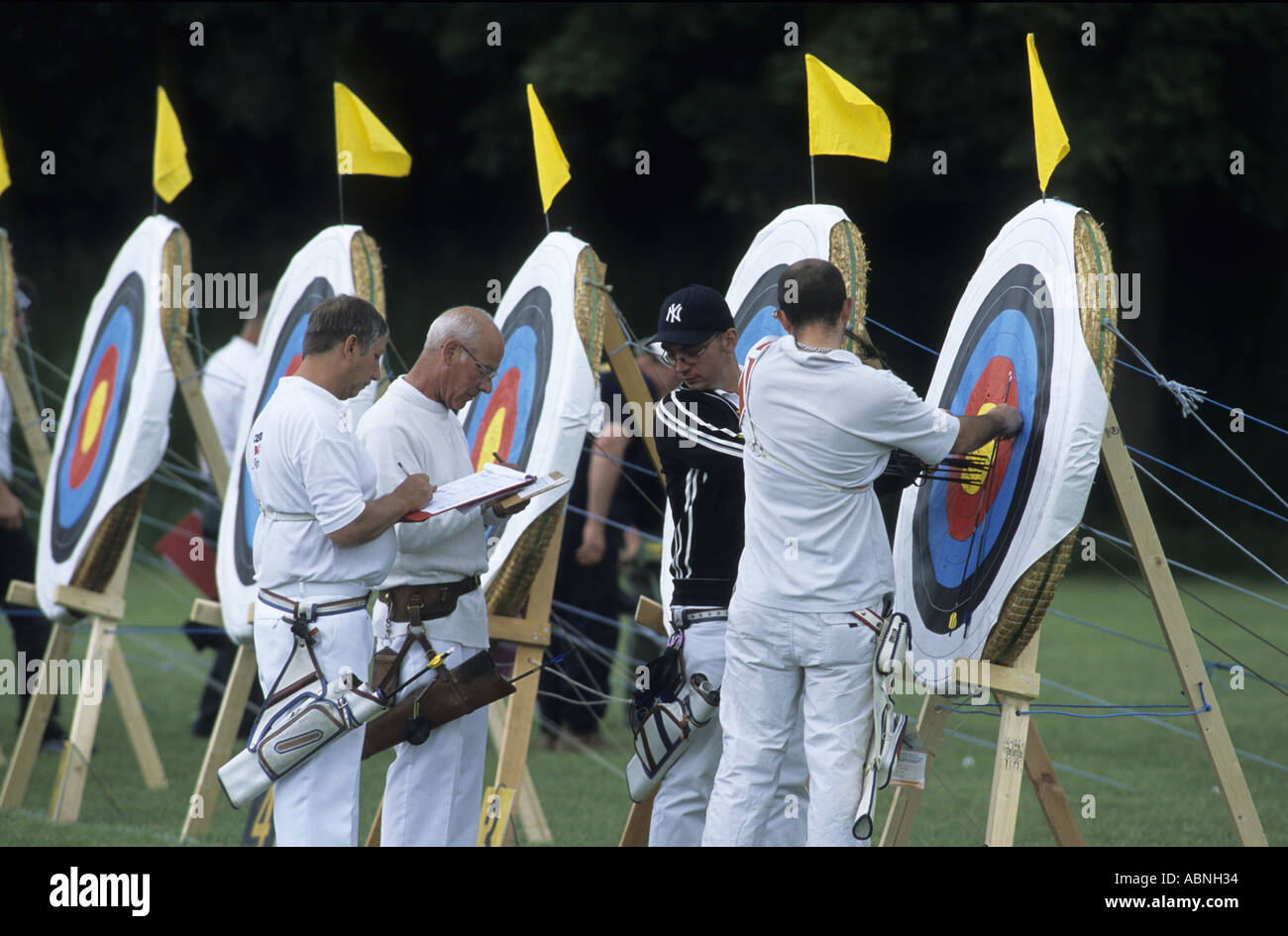 Archers scoring their arrows at Midland Counties Championships, Leamington Spa, Warwickshire, England, UK Stock Photo