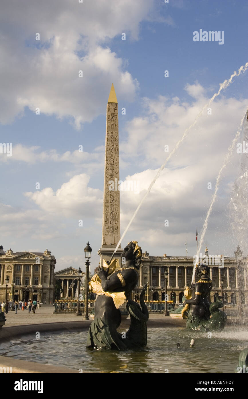 Fountain and Obelisk at Place de la Concorde Paris France Stock Photo
