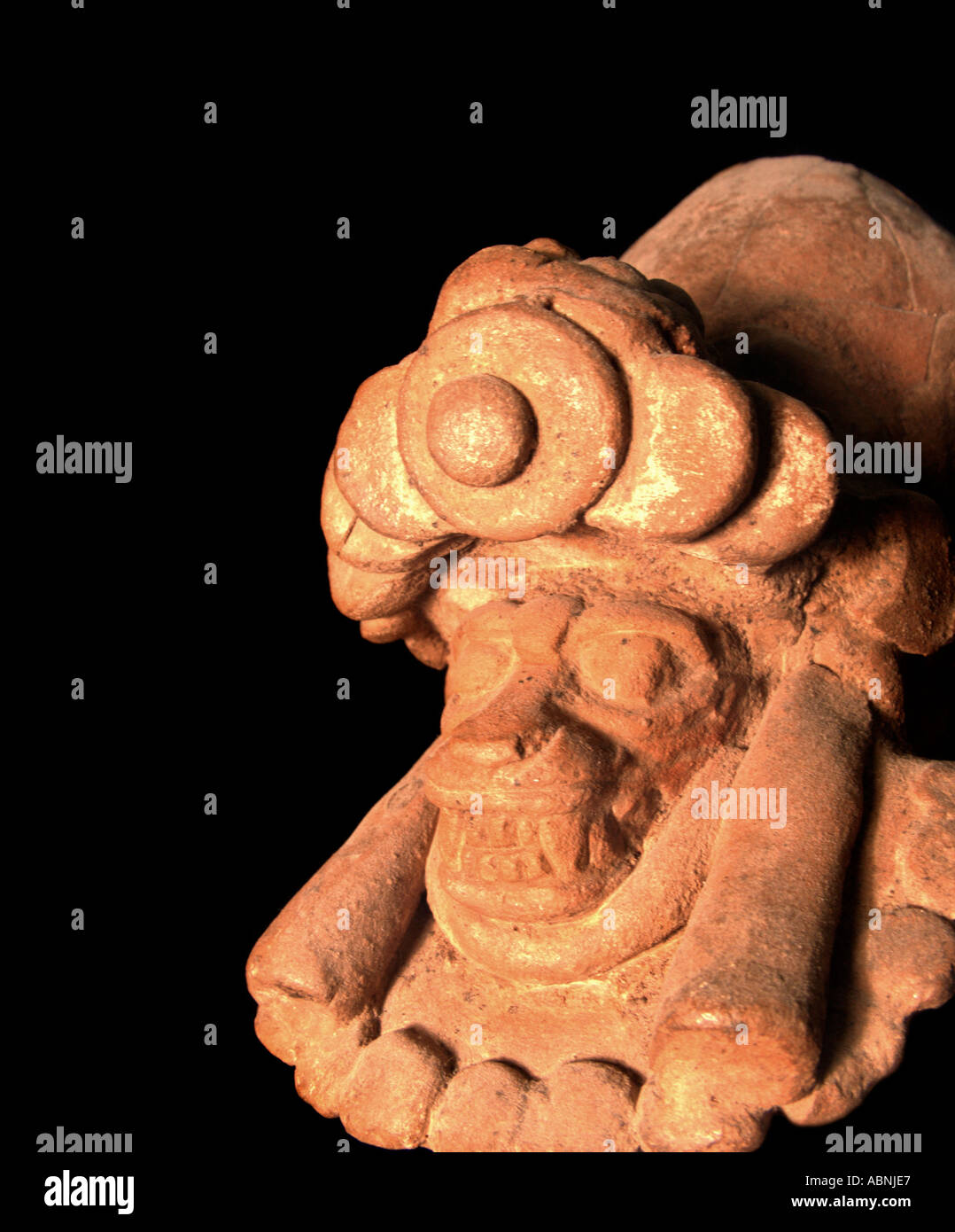 Precolumbian Maya ceramic figurine from Guatemala Jaguar face of an ancient musical instrument a Maya ocarina Stock Photo