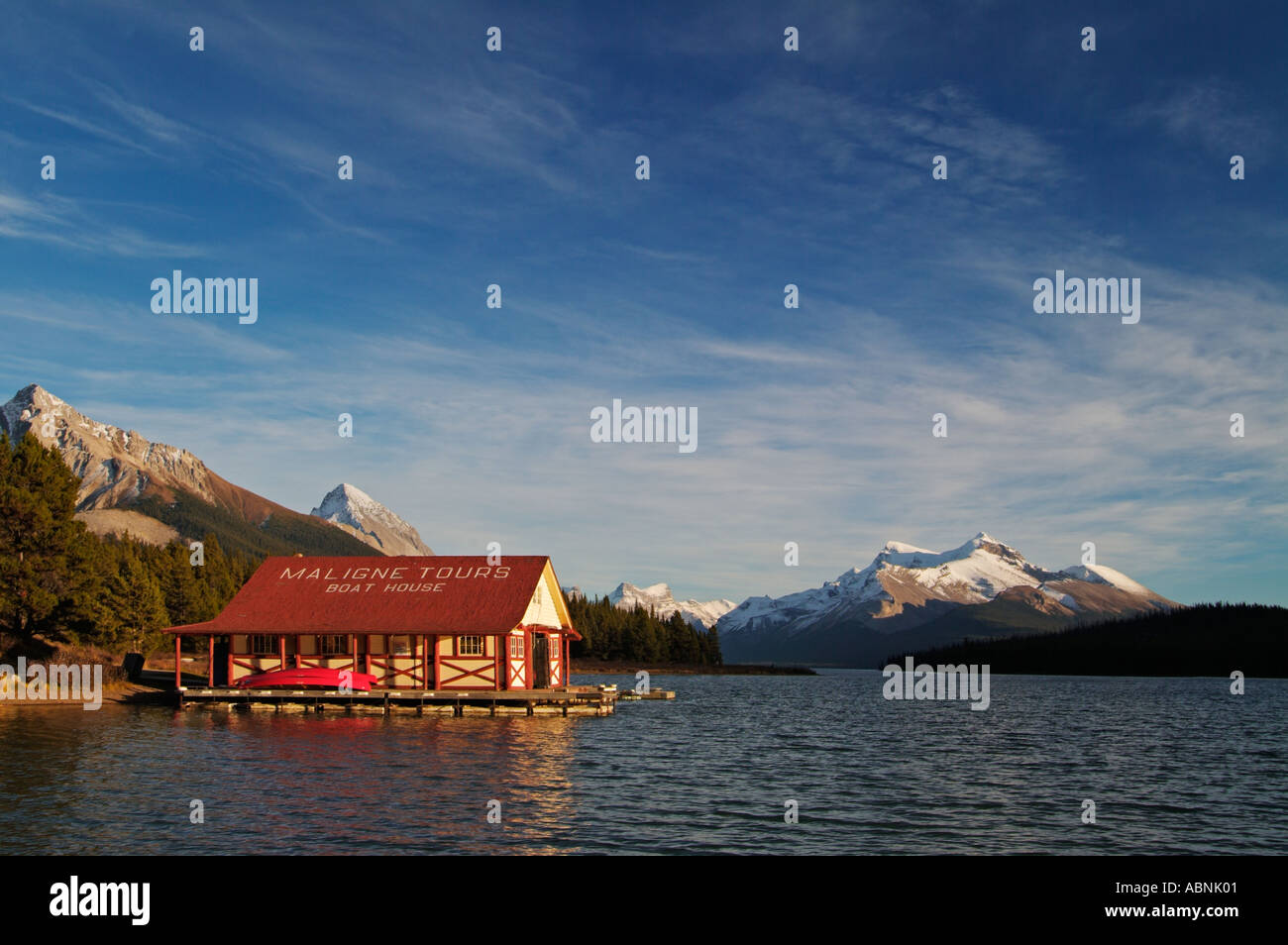 Red Roof Of The Boat House At Maligne Lake Jasper National Park