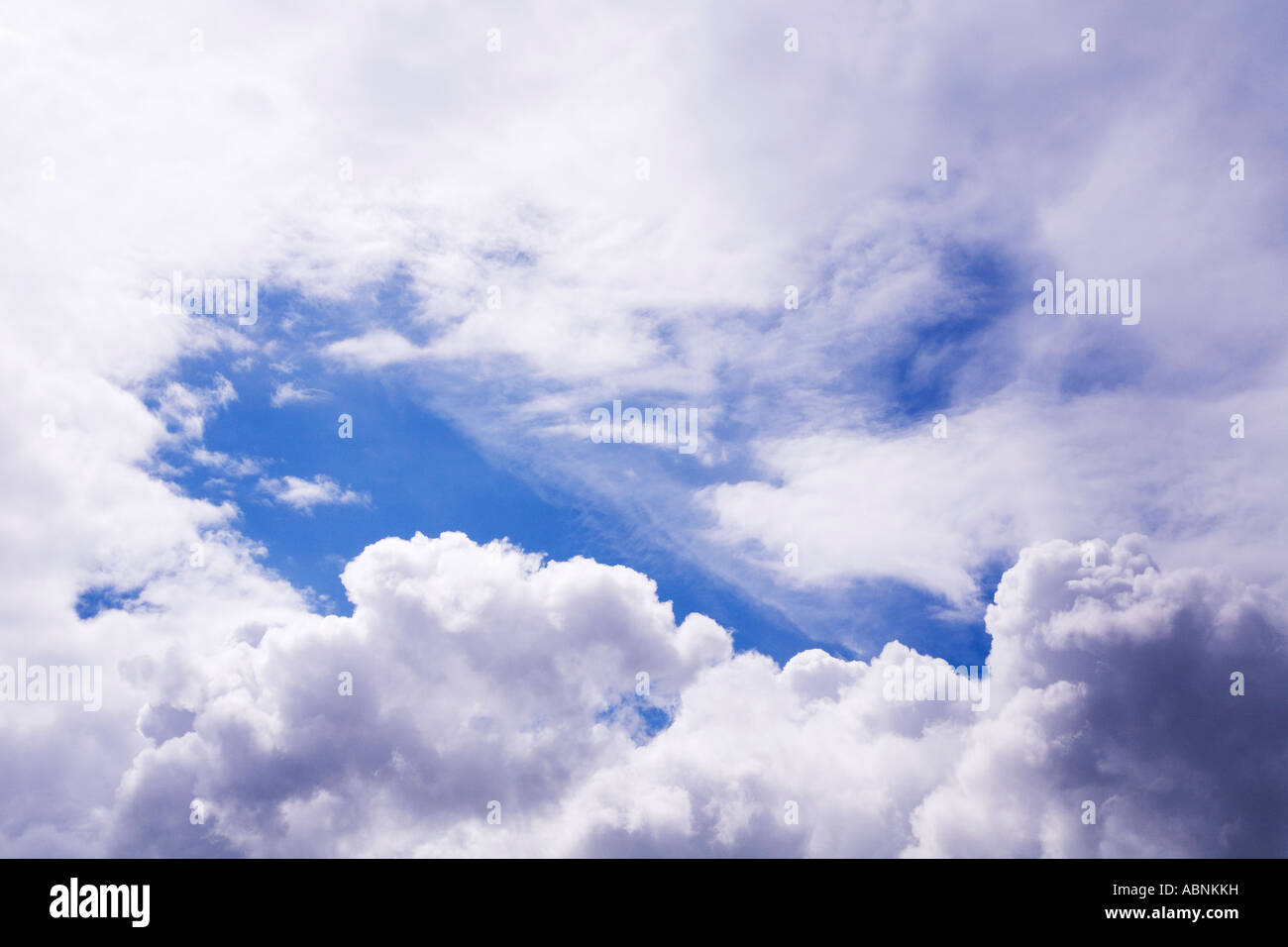 Blue sky white clouds atmosphere heavens white altitude altocumulus altostratus cirrocumulus cirrostratus cirrus weather summer Stock Photo