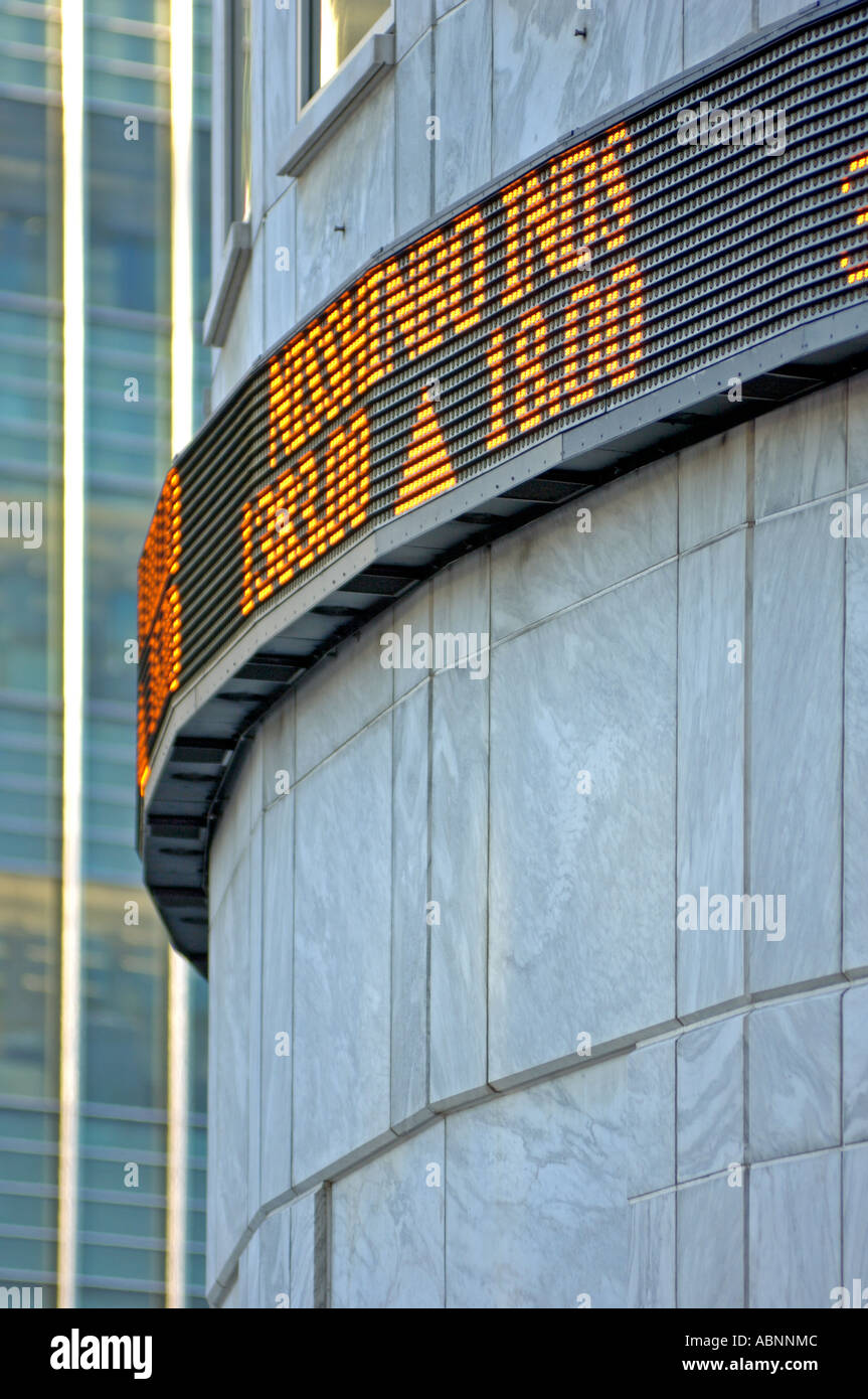 Reuters Ticker Display, Canary Wharf Estate, London, United Kingdom Stock Photo