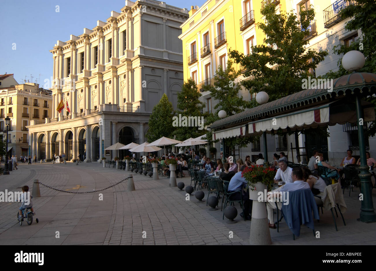 Pavement Cafe s outside the Teatro Real Spanish Royal Opera House Madrid Spain Stock Photo