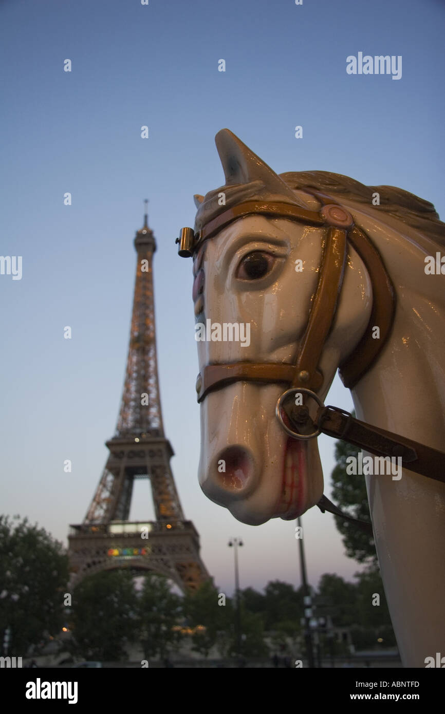 Carousel horse and the Tour Eiffel Paris France Stock Photo - Alamy