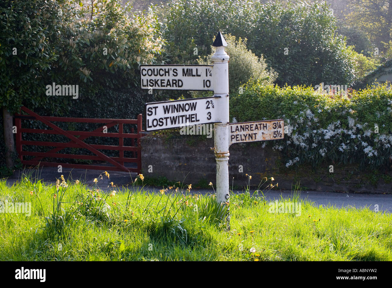 traditional signpost at the village of lerryn cornwall england Stock Photo
