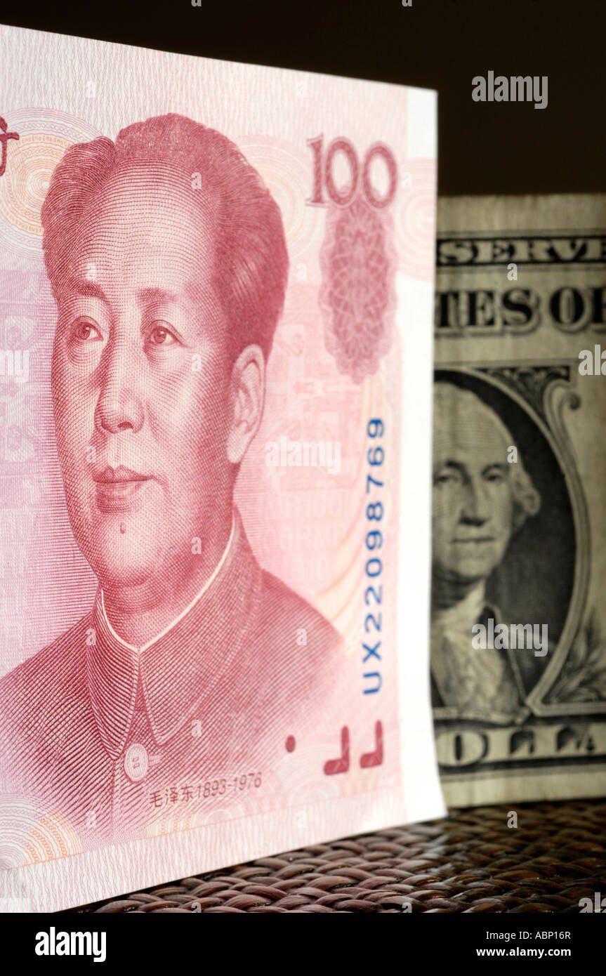 US dollar and 100 Chinese Renminbi note Stock Photo