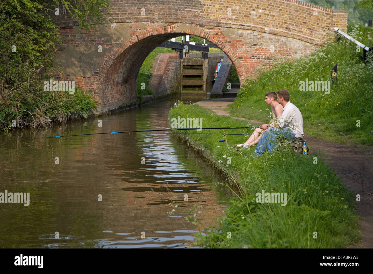 Fishing Grand Union Canal Marsworth Hertfordshire UK Stock Photo