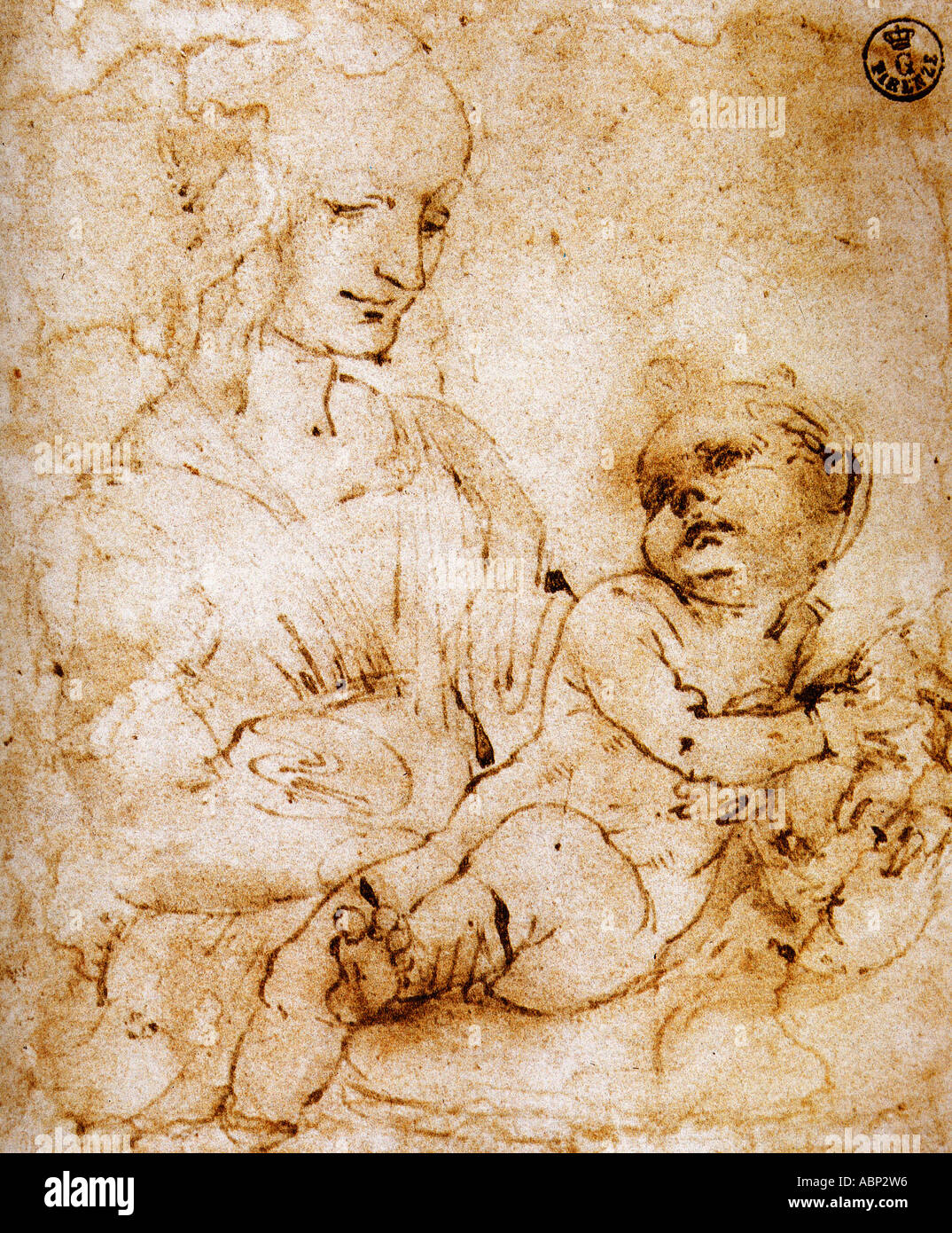 Leonardo da Vinci Study for the Madonna with Child and cat Stock Photo