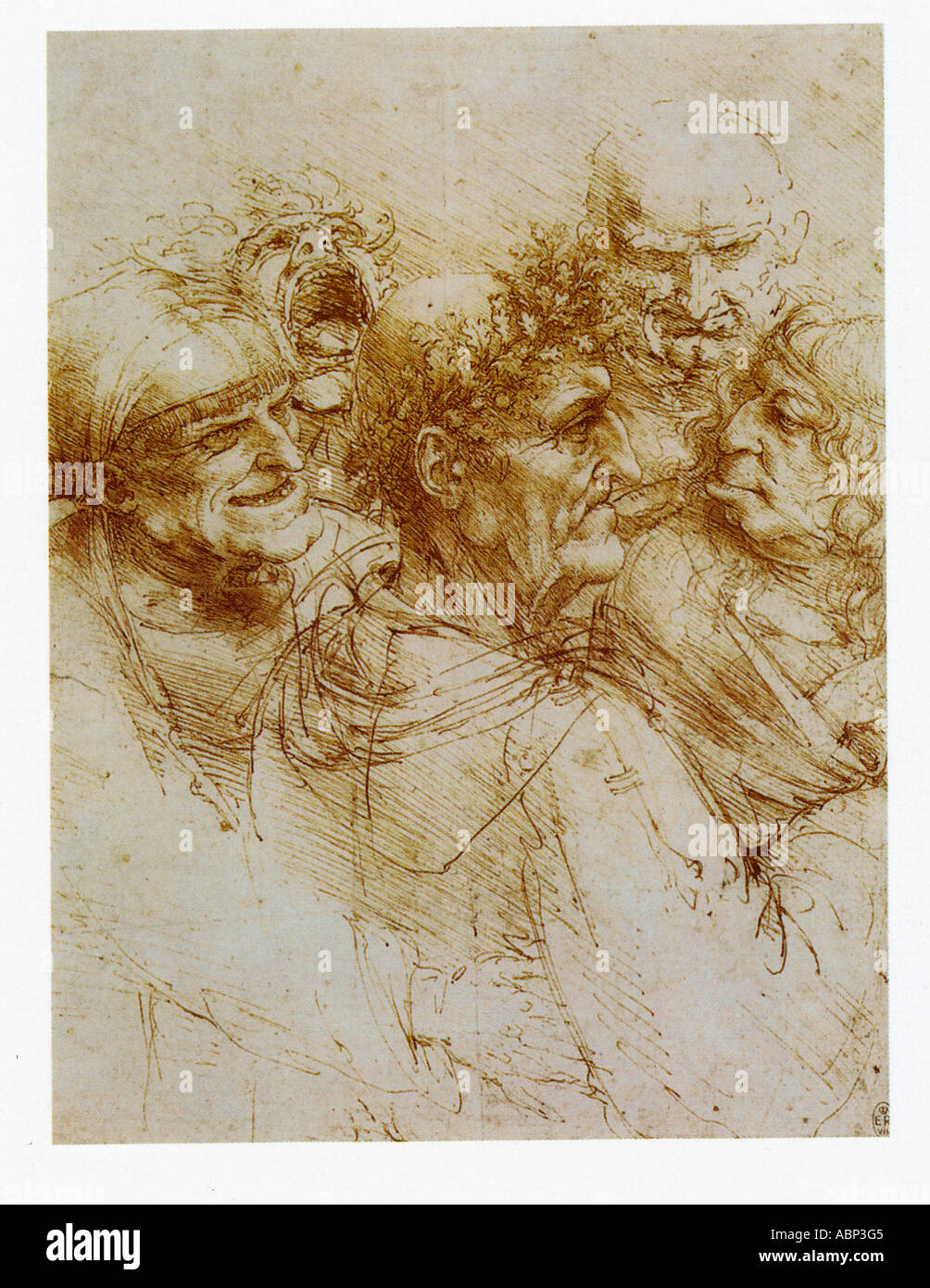 Leonardo da Vinci Five Grotesque Heads ca. 1490 Stock Photo