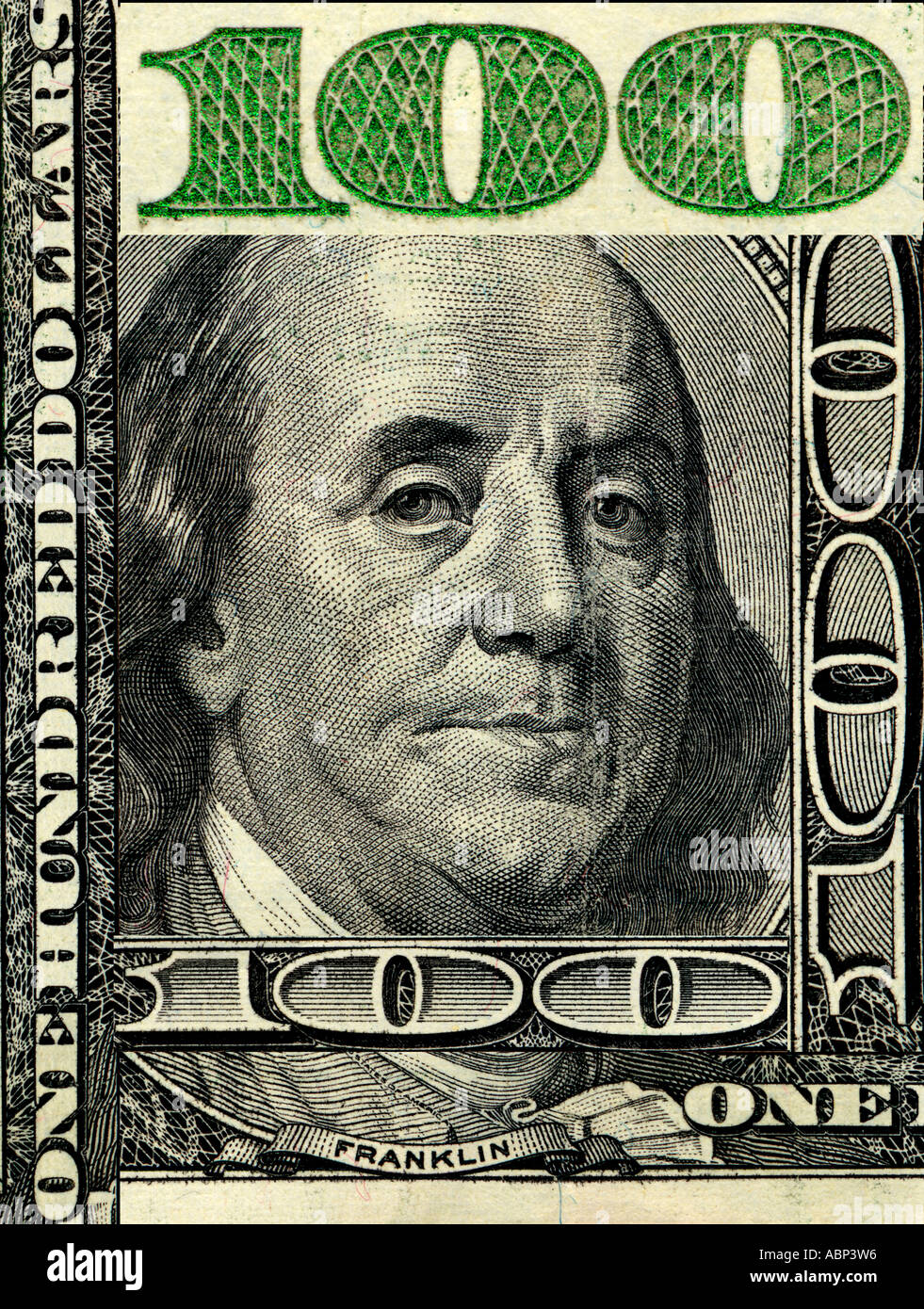 closeup view of 100 dollar bill US montage Stock Photo Alamy