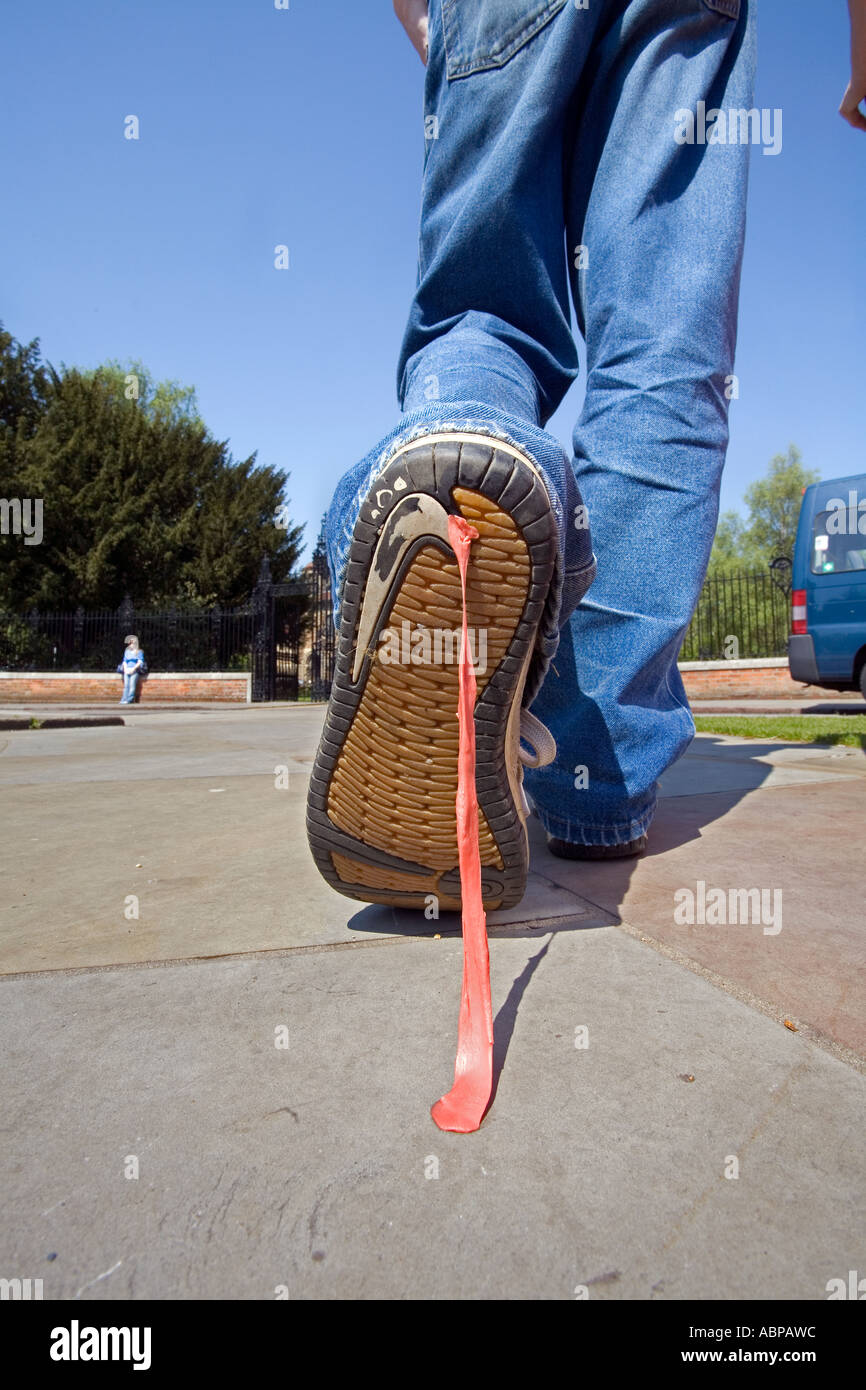 Bubble gum on shoe Stock Photo Alamy