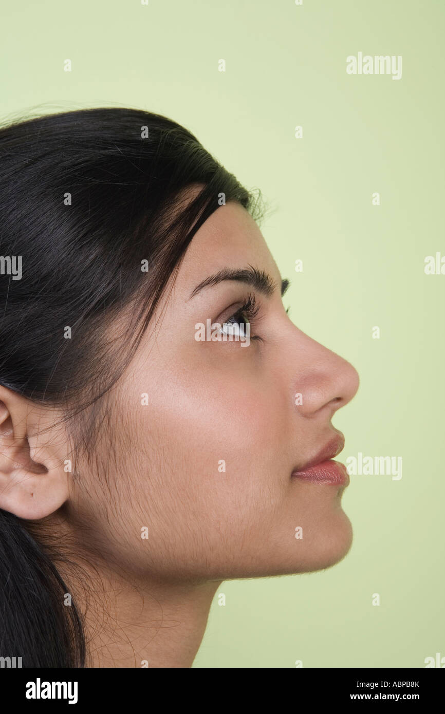Side profile face looking upwards hires stock photography and images