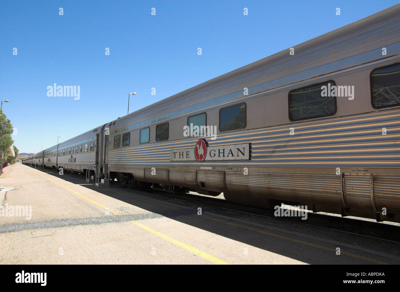 The legendary Ghan train at Alice Springs station Stock Photo Alamy