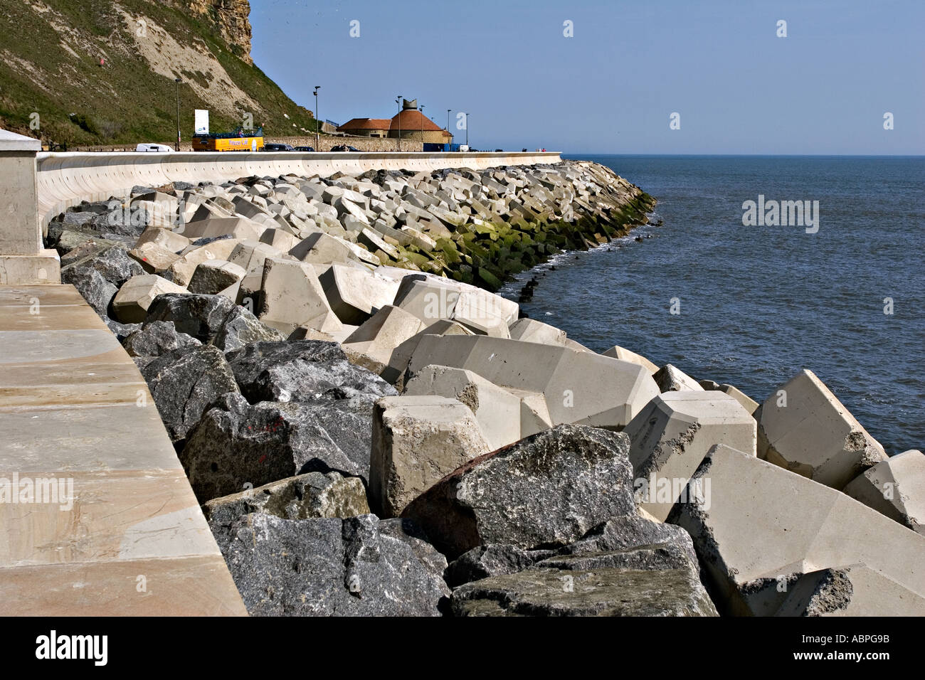 Rock armour and Accropode Sea Defence at Scarborough North Yorkshire UK Stock Photo