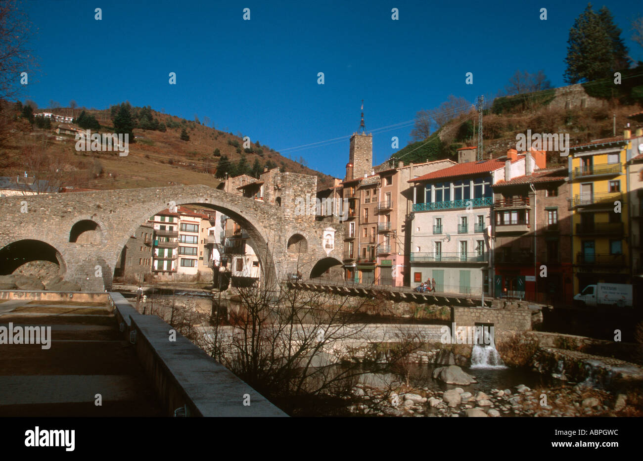 Romanic point over Ter River. Camprodón. Girona Province. Spain Stock Photo