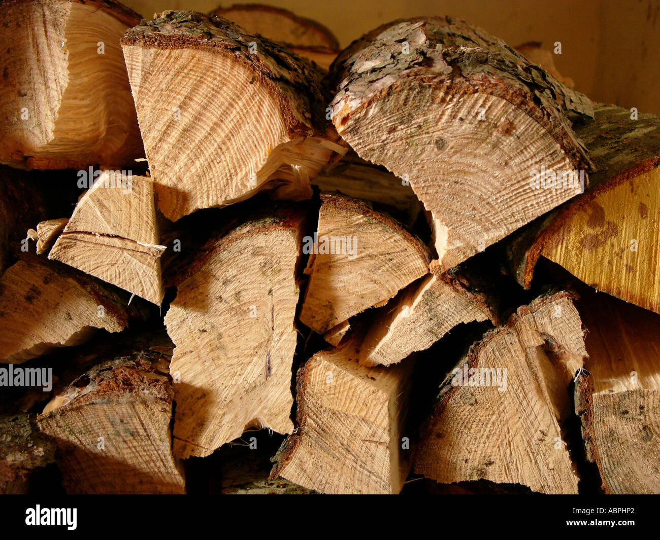cut logs of Firewood stacked and ready to be used, UK Stock Photo Alamy